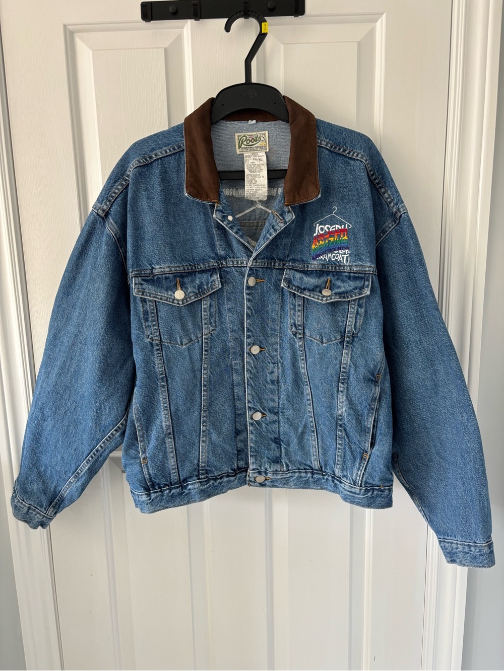 Vintage 90s Roots Joseph & the Amazing Technicolor Dreamcoat Denim Suede Jacket